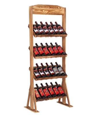 China Eco-friendly Customized Retail Store Floor Beer Bottle Shelf Wooden Wine Display Stand for sale