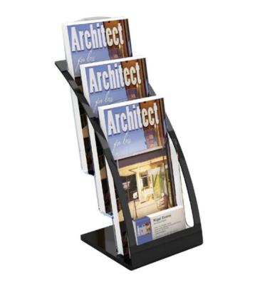 China Advertising Acrylic Clear 3 Tiers Show Rack Brochure Book Display Stand Magazine Shelf for sale