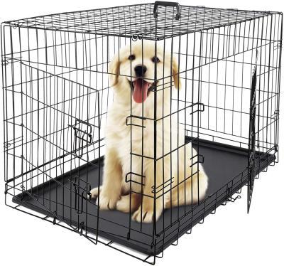 China 36 Inch Metal Pet Crate Viable Double Door Crate Folding Dog Or Pet House With Tray And Handle for sale