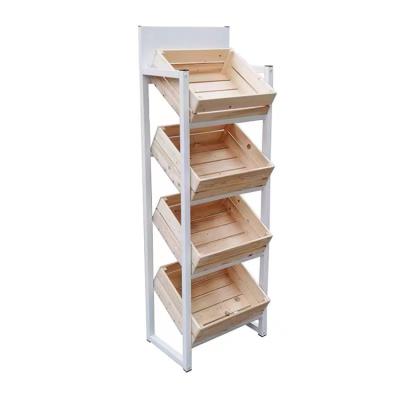 China Promotion Metal And Solid Wood Display Rack Supermarket Shelves Customizable for sale