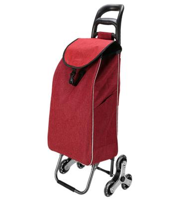 China Red Color 6 Wheels Professional Shopping Cart Oxford Folding Nylon Shopping Cart Collapsible for sale