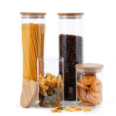 China Glass Storage 300ml 500ml 800ml Freshness Preservation Storage Jar Popular Glass Spice Jar With Bamboo Lid for sale