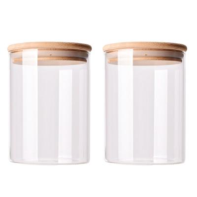 China Freshness Preservation 2pcs Glass Storage Jars Kitchen Sealed Containers With Bamboo Lid Bean Food Sealing Storage Tank 500ML for sale