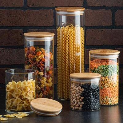 China Freshness Preservation Glass Food Canisters With Airtight Bamboo Lid Storage Container Jars For Kitchen And Office for sale