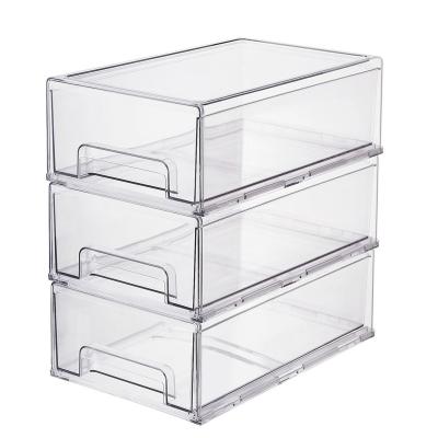 China 100% New Freshness Preservation Transparent Material Clear Stackable Refrigerator Drawer for Vegetable and Fruit Organizer for sale