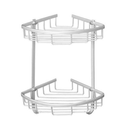 China Wall Mounted Type Double Aluminum Corner Trolley Large Draining Shower Shelf Bathroom Baskets With 2 Hooks for sale