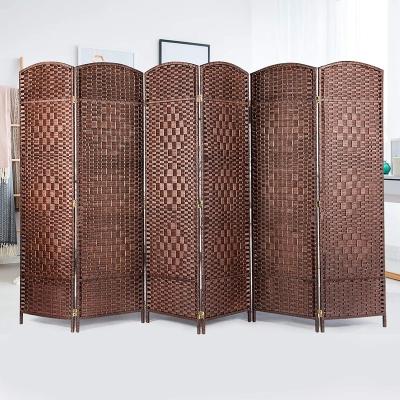 China Fiber Weave Easy Installment 6 Panel Tall Room Divider Double Wide Extra Hinged Folding Privacy Screen Free Standing Room Dividers Brown for sale