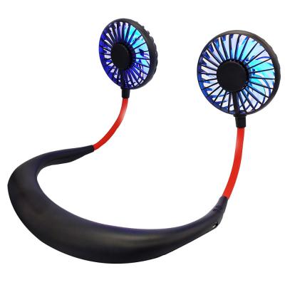 China Colorful Gradient Mini Neckband Fan Wearable USB Battery Charging Outdoor Lazy Hanging Fans With Quiet Brushless Motor for sale