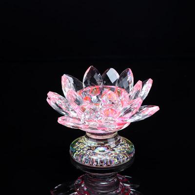 China wholesale home decoration lotus flower shape crystal candle holder for home decoration for sale