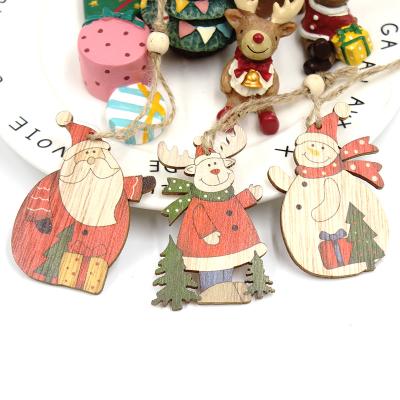 China Wooden Mixed Color 5 Printed Fat Cute Santa Claus Elk Wooden Pendants Wooden Gifts Christmas Tree Decorations for sale