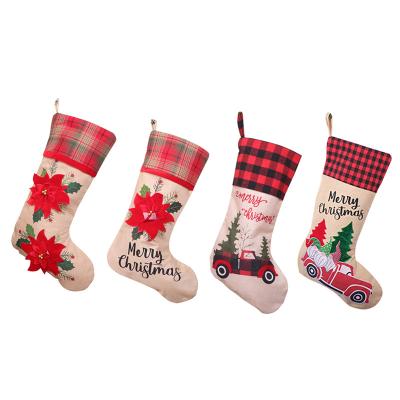 China Handmade 3d Character Burlap Christmas Ornaments Bucks Bag Santa Snowman Hotel Home Decoration Stocking Gift Candy for sale