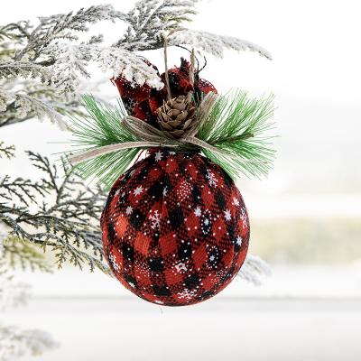 China Storyfoam Embroidery 8cm Christmas Decoration Set 3ps Plaid Christmas Tree Durable High Quality Handmade Pendant for sale