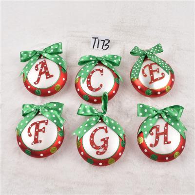 China Durable Customizable Personalized Red Green Flat Vintage Disc Christmas Tree Alphabet Ornament Decoration for sale