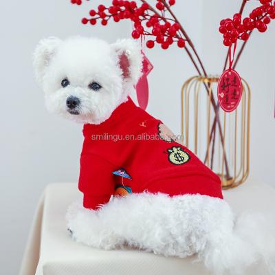 China New Year Dog Winter Red Color USD Pattern Polyester Equipment Stocked Sweatshirt For Pet Puppy Clothes for sale