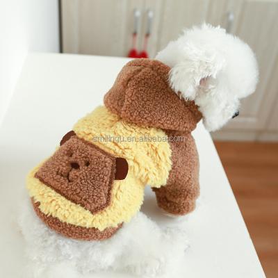 China Pocket Yellow Dog Bear Back Winter Brown Color Fleece Stocked Warm Hoodie For Small Medium Pet Puppy Kitten Bichon Shitzu Malatese for sale