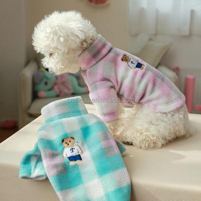 China Fall Stocked 2 Feet Wrapped Soft Comfortable Gradient Color England Plaid Pattern Dog Sweatshirt For Small Medium Pet Poodle Bichon for sale