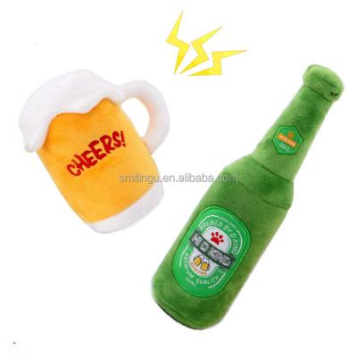 China Stocked Plush Beer Mug Glasses Train Stuffed Squeaky Dogs Chew Training Toys For Papillon Shetland Pekingese for sale