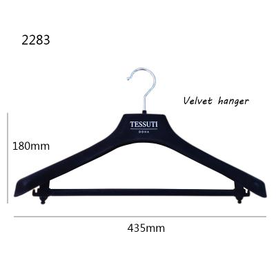 China CLASSIC Fashion Customized Logo Plastic Adult Flocking Suit Hanger With Bar for sale