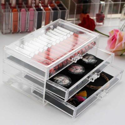 China Large Sustainable Acrylic With 3 Drawers Type Cosmetics Desktop Storage Box Acrylic Transparent Makeup Box for sale