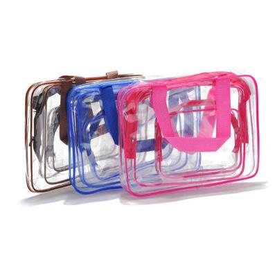 China Single transparent three-piece transparent multi-function cosmetic bag bag organizer makeup storage box PVC package female finishing bag for sale