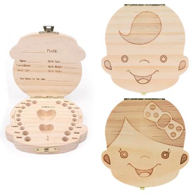 China Viable Save Milk Teeth Wooden Tooth Storage Box Spanish/English/French/Russian Wooden Box Organizer for sale