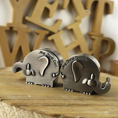 China Tong Qu Elephant Shape Baby Teeth Hair Box Collection Viable Zinc Alloy Storage Box for sale