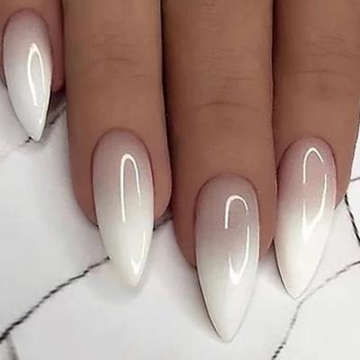 China Design Fake Finger Nails High Quality New Arrival Stiletto Acrylic Artificial Nails Custom False Packaging French Artificial Nails Nail Tips for sale