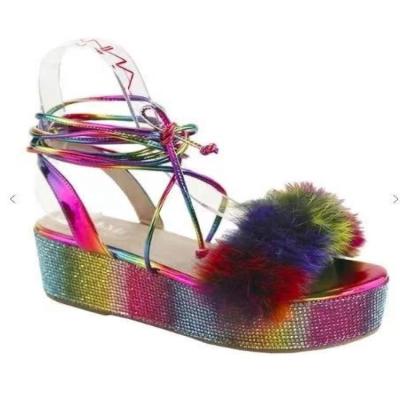 China New Arrival Colorful Anti-Smell Summer Fur Slides Rhinestone Women Sandals Girls Fashion Slides Slippers Bind Shoes for sale