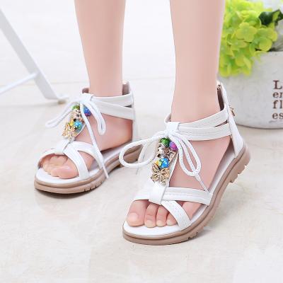 China New Design Children Girl's Dress Sandals Anti-slippery Rhinestone Pearl Mid Cut Bohemia Rome Style Sandals For Girls for sale