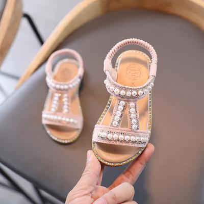 China Flat 2021 Newest Summer Girls Bead Sandals Anti-Slip Kids Shoes Cute Little Girl Fancy Sandals for sale