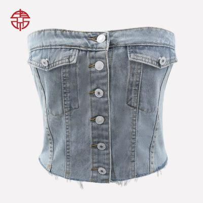 China Breathable Instagram new fashion Spice girl mean girl Street woman boob cowboy top little vest sexy sleeveless short top for sale