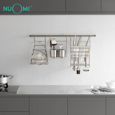 China Nuomi Multifunctional Stainless Steel Wire Knife Rack Spice Rack Kitchen Storage Viable Wall Mounted Rack for sale