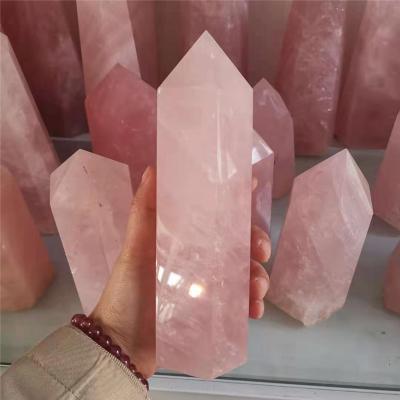 China China Big Rose Quartz Crystal Point Tower Wholesale Natural Stone Healing Rose Crystal Wand for sale