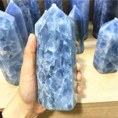 China Wholesale Natural Healing Crystal Tower Blue Celestite Calcite Crystal Point For Decor from China for sale