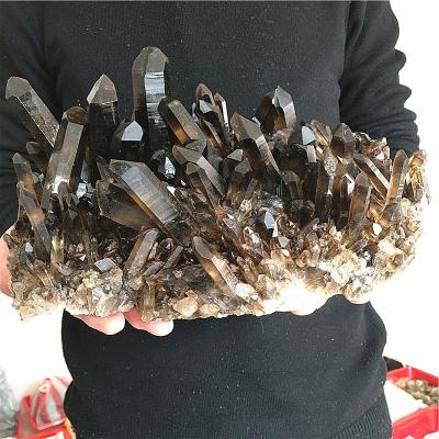 China Natural Smoky Citrine Cluster Large Crystal Clusters For Decoration Black Healing Quartz Wholesale From Europe Beautiful for sale