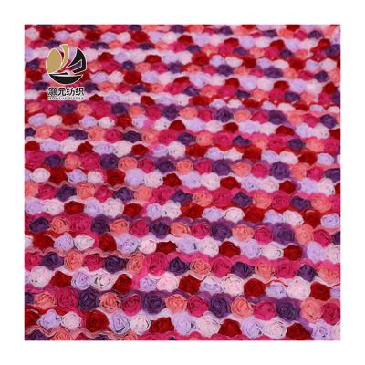 China Viable Wholesale Ready Goods Children Fabric 3d Applique Flower Embroidery Tulle Fabric for sale