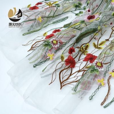 China 2020 New Style Viable Elegant Floral Dress Embroidery Tulle Multicolor Mesh Fabric for sale