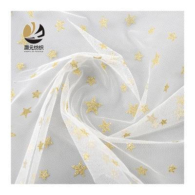 China Other Customized High Quality Woven Soft French Simple Star Printing Gold Glitter Tulle Fabric For Dresses for sale