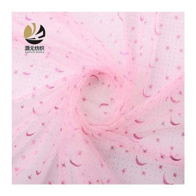 China Other High Quality Beautiful Pink Moon And Stars Print Soft Tulle Fabric With Glitter For Wedding Dress for sale