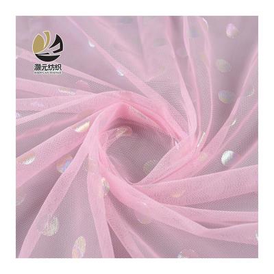 China Other High Quality Colorful Dot Foil Printed Soft Pink Polyester Tulle Mesh Fabric For Baby Dress for sale