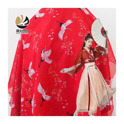 China Other Crane Pattern Latest Tradition Design Digital Printing Chiffon Fabric For Garment for sale