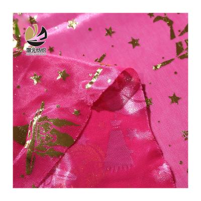 China Breathable 100%Polyester 50D Pink Foil Stamping Pretty Witch Halloween Costume Lady Dress Knitting Fabrics for sale