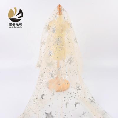 China Other Newest Ready Goods Polyester Moon And Star Glitter Mesh Tulle Shiny Tulle Fabric With Sequins For Dress for sale