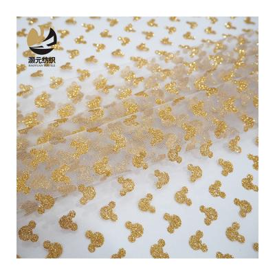 China Other Quick Goods Wholesale Fancy Polyester Golden Tulle Mesh Fabric For Lady Dress for sale