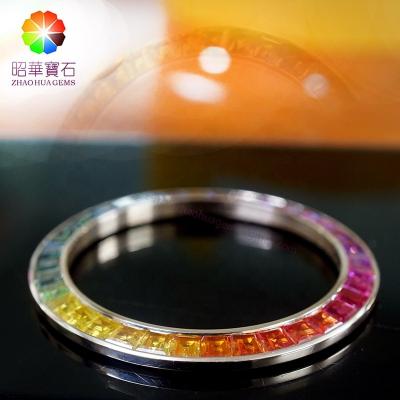 China Synthetic Corundum One Set Loose Trapezoid Gemstone Sapphire Color Rainbow Gradient Corundum Corundum Gemstone for sale