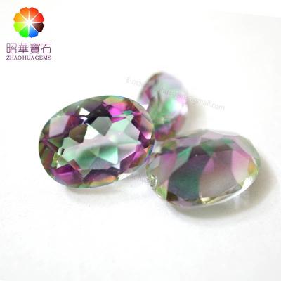 China Hot Sale Synthetic Plating Glass Gemstone Iridescent / Iridescent Oval Cut Mystical Glass Gems for sale