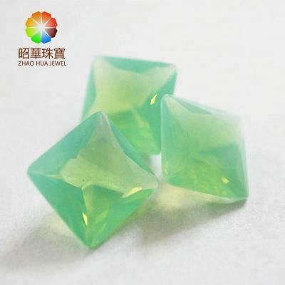 China Wholesale Kryptonite Glass Opal Gemstone Green Glass Loose Gemstones Square Cut Stone For Jewelry Setting for sale