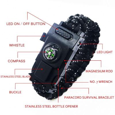 China With Firestarter Compass And Led Light Survival Paracord Promotional Bracelets 2020 New For Outdoor Camping Equipment Survival Paracord Wristband for sale