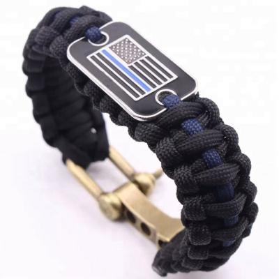 China Multifunctional (Fire Starter Blue Lives Matter Blue Line Material Flag Thin Catches Paracord Survival Bracelet Adjustable Stainless Steel Snatch Device for sale