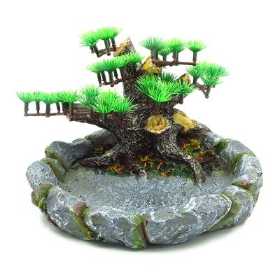 China Artificial Reptile Viable Platform Resin Tree Trunk Reptile Tank Decor Food Water Dish Bowl for Bearded Dragon, Lizard, Gecko, Water for for sale